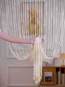 For Living Room Partition Curtain Line Pearl Door Curtain Punch-free Wedding Silver Silk Tassel Curtain (Option: Light Yellow White-1mx2m)