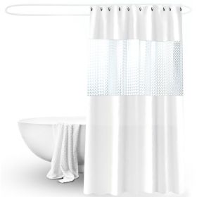 Splicing Translucent Waterproof Mildew Proof Bathroom Bath Shower Partition Curtain (Color: White)