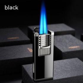 Double Fire Straight Blue Flame With Hidden Cigar Cutter Lighter (Color: Black)