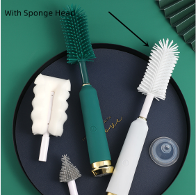 Electric Baby Bottle Brush Cleaning Tool Combination Suit Straw Silicone Pacifier (Option: White-With Sponge Head)