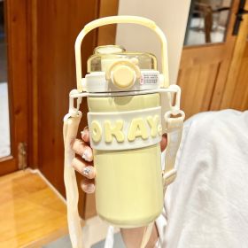 Portable Large Capacity Warm-keeping Water Cup (Option: Yellow With Shoulder Strap-635ml)