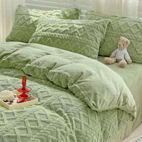 Four-piece Bed Set Thickened Warm Milk Fiber (Option: Matcha Green Basic Style-120cm Bed Sheet Three Pieces)