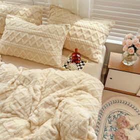 Four-piece Bed Set Thickened Warm Milk Fiber (Option: Cream Yellow Basic Style-120cm Bed Sheet Three Pieces)