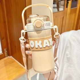 Portable Large Capacity Warm-keeping Water Cup (Option: Brown With Shoulder Strap-635ml)