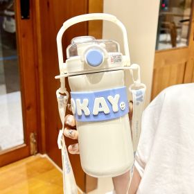 Portable Large Capacity Warm-keeping Water Cup (Option: White With Shoulder Strap-635ml)