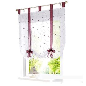 Embroidered Pastoral Adjustable Curtain Rod Ribbon Roman Window Screen (Option: Purple-60 × 140cm)