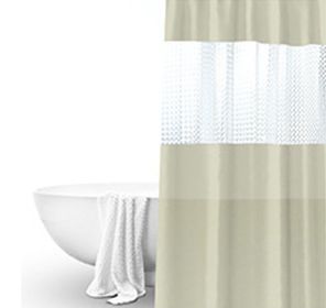 Splicing Translucent Waterproof Mildew Proof Bathroom Bath Shower Partition Curtain (Color: Beige)