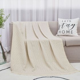 Cotton Linen Plain Class A Simple Ins Style Tassel Blanket (Option: Glutinous Rice White-130x150)