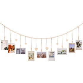 Home Decoration Photo Display Belt, Wooden Bead Chain, Photo Storage Hemp Rope String Beads Clip (Color: A)