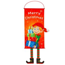 Christmas Flag Elf Snowman Cloth Hanging Cartoon Canvas Window Wall Decoration Supplies Scroll Flag (style: elf)