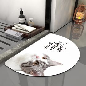 Super Absorbent Bath Rug Quick Drying Non-slip Bathroom Mat Bath Tub Side Area Floor Mats Diatomite Home Doormat Kitchen Carpet (Color: Semicircle Cute Cat)