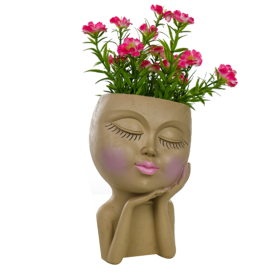 Resin Flower Pot Vase Artistic Sculpture Head Planter Flower Pot (Color: yellow)