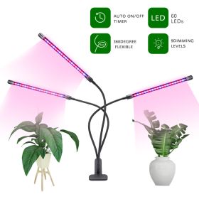 Top LED Grow Light,6000K Full Spectrum Clip Plant Growing Lamp with White Red LEDs for Indoor Plants,5-Level Dimmable,Auto On Off Timing 4 8 12Hrs (Type: 3 head)