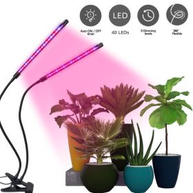 Top LED Grow Light,6000K Full Spectrum Clip Plant Growing Lamp with White Red LEDs for Indoor Plants,5-Level Dimmable,Auto On Off Timing 4 8 12Hrs (Type: 2 head)