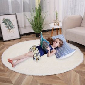 1pc, Plush PV Velvet Area Rug, 62.99", American Style Round Rug, Floor Deocr (Color: Beige White)