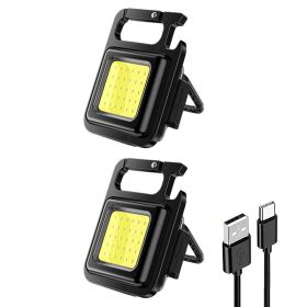 Mini LED Pocket FlashLight Mutifuction Work Light Lamps Waterproof USB Rechargeable COB Keychain Light for Outdoor Camping (Emitting Color: 2Pcs)