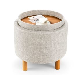 Bedroom Accent Storage Footstool w/ Tray (Color: Beige)