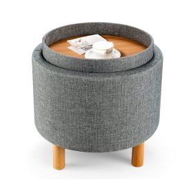 Bedroom Accent Storage Footstool w/ Tray (Color: Gray)