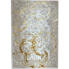 Penina Luxury Area Rug in Beige and Gray with Gold Circles Abstract Design (Color: as Pic)