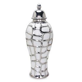 Regal White and Silver Ceramic Decorative Ginger Jar (Color: as Pic)