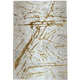 Shifra Luxury Area Rug in Beige and Gray with Gold Abstract Design (Color: as Pic)
