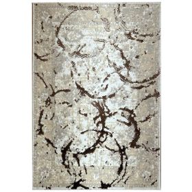 Penina Luxury Area Rug in Beige and Gray with Bronze Circles Abstract Design (Color: as Pic)