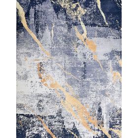 ZARA Collection Abstract Design Blue Gray Yellow Machine Washable Super Soft Area Rug (Color: as Pic)