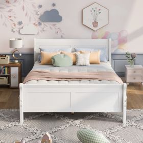 Queen Size Wood Platform Bed with Headboard and Wooden Slat Support (Color: White)