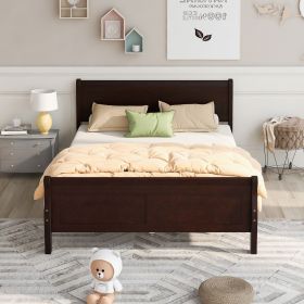 Queen Size Wood Platform Bed with Headboard and Wooden Slat Support (Color: Espresso)