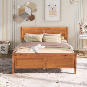 Queen Size Wood Platform Bed with Headboard and Wooden Slat Support (Color: Oak)