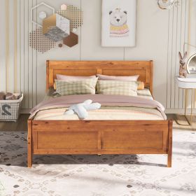 Queen Size Wood Platform Bed with Headboard and Wooden Slat Support (Color: Oak)