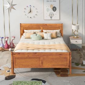 Full Size Wood Platform Bed with Headboard and Wooden Slat Support (Color: Oak)