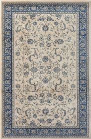 Stylish Classic Pattern Design Traditional Floral Filigree Bordered Area Rug (Color: Beige|Ivory|Blue)