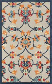Stylish Classic Pattern Design Floral Damask High-Low Indoor Outdoor Area Rug (Color: Navy|Orange)