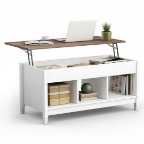 Lift Top Coffee Table with Hidden Storage Compartment (Color: White)