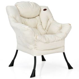 Modern Polyester Fabric Lazy Chair with Side Pocket (Color: Beige)