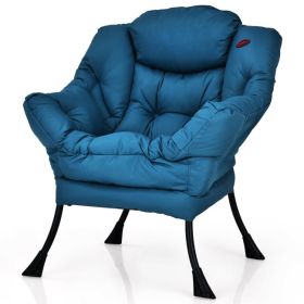 Modern Polyester Fabric Lazy Chair with Side Pocket (Color: Navy)