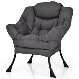 Modern Polyester Fabric Lazy Chair with Side Pocket (Color: Gray)