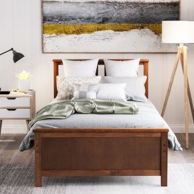 Twin Size Wood Platform Bed with Headboard,Footboard and Wood Slat Support (Color: Walnut)