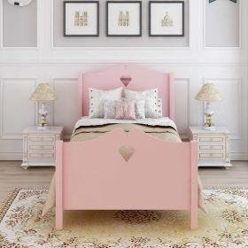 Twin Size Wood Platform Bed with Headboard,Footboard and Wood Slat Support (Color: pink)
