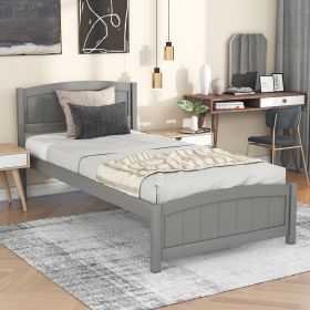 Wood Platform Bed with Headboard,Footboard and Wood Slat Support (Color: Gray)
