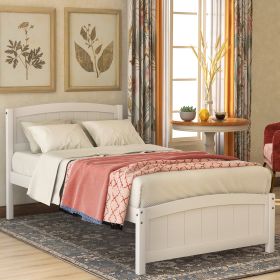 Wood Platform Bed with Headboard,Footboard and Wood Slat Support (Color: White)