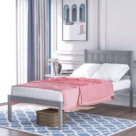 Wood Platform Bed Twin size Platform Bed with Headboard (Color: Gray)