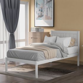 Wood Platform Bed Twin size Platform Bed with Headboard (Color: White)