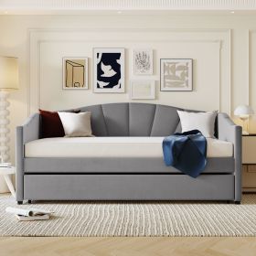 Upholstered Daybed Sofa Bed Twin Size With Trundle Bed and Wood Slat (Color: Gray)