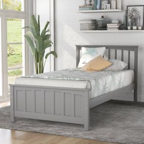 Wood Platform Bed Twin size Platform Bed (Color: Gray)