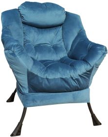 Accent Chair Lazy Reclining Armchair with Removable Metal Legs and High-Density Foam;  Comfy Upholstered Single Sofa Chair for Living Room (Color: Blue)