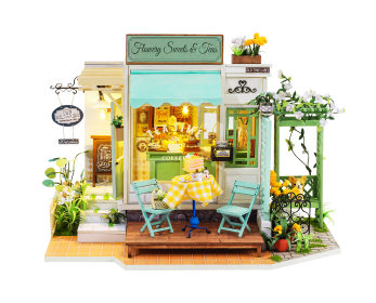 obotime Rolife DIY Wooden Miniature Dollhouse Flowery Sweets Teas Handmade Doll House Light Music Bar With Furnitures Toys Gift (SKU: DG146)