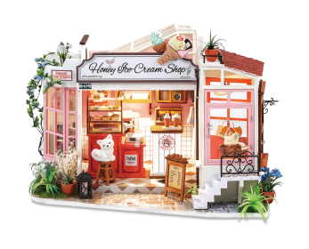 obotime Rolife DIY Wooden Miniature Dollhouse Flowery Sweets Teas Handmade Doll House Light Music Bar With Furnitures Toys Gift (SKU: DG148)