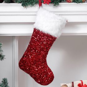 Christmas Holiday Decorations Sequined Plush Socks (Option: Red Paillette Socks)